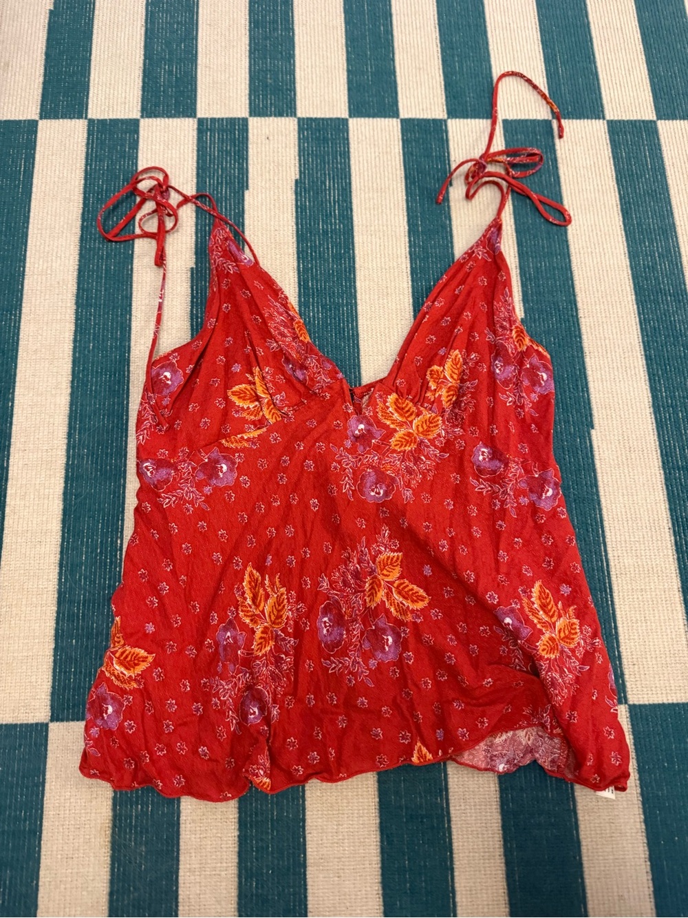 Free People Red Floral Tie-Strap Camisole